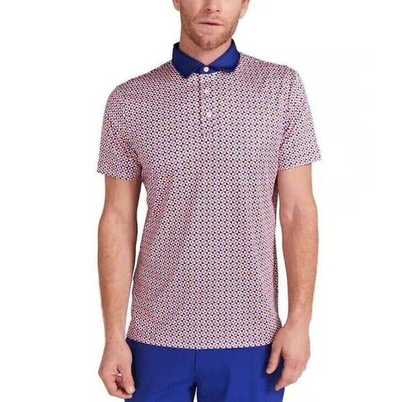Redvanly Cowley Golf Polo Shirt Mens Medium Mazarine Blue/Red/White MSRP $105
